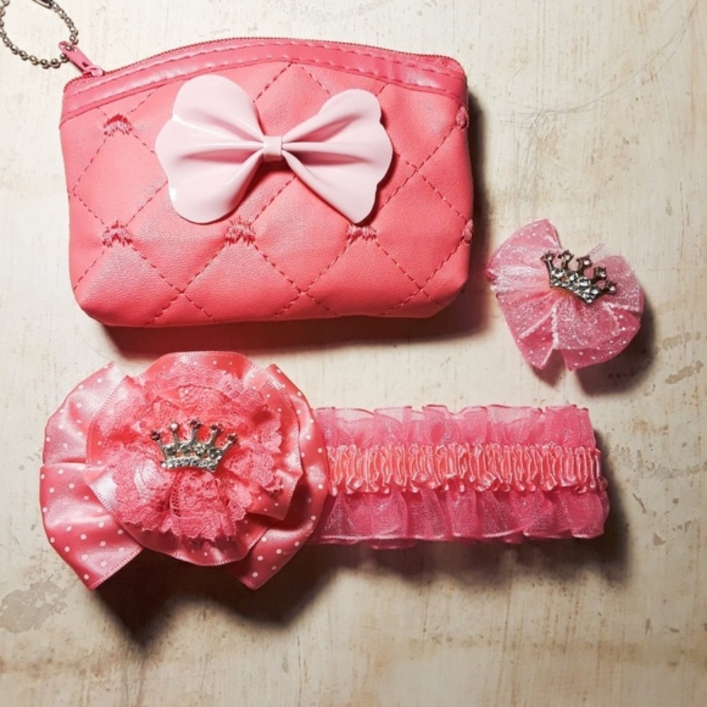 Hot Pink Girl's Headband Barrette Coin Purse Gift